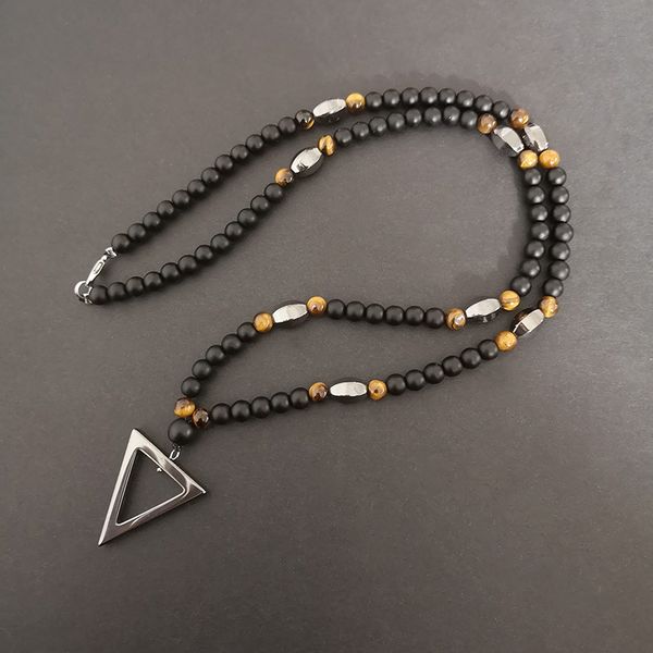 triangle pendant personality simple accessories tiger eye matte black agate men's necklace 2pcs/lot, Silver
triangle pendant personality simple accessories tiger eye matte black agate men's necklace 2pcs/lot, Silver