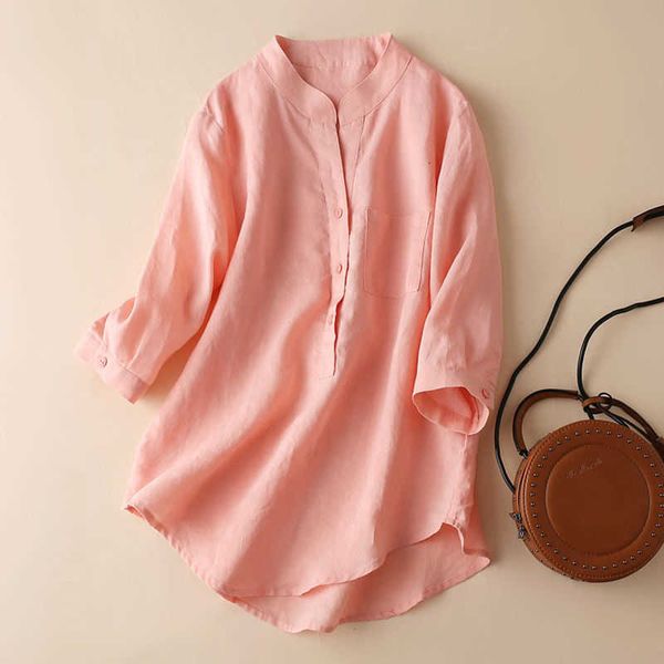 spring summer 2023 new stand collar women's cotton hemp three quarter sleeves simple loose large casual shirt, White
spring summer 2023 new stand collar women's cotton hemp three quarter sleeves simple loose large casual shirt, White