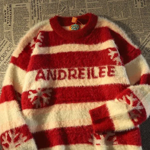 women's sweaters letter snowflake print design striped pullover sweaters autumnwinter loose lazy wind soft glutinous couple 230220, White;black
women's sweaters letter snowflake print design striped pullover sweaters autumnwinter loose lazy wind soft glutinous couple 230220, White;black