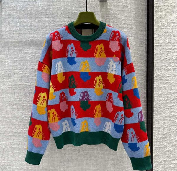 rabbit printing sweaters chest letters embroidered striped crewneck sweater off-shoulder long sleeved mohair knitwear clothing designer wome, White;black
rabbit printing sweaters chest letters embroidered striped crewneck sweater off-shoulder long sleeved mohair knitwear clothing designer wome, White;black