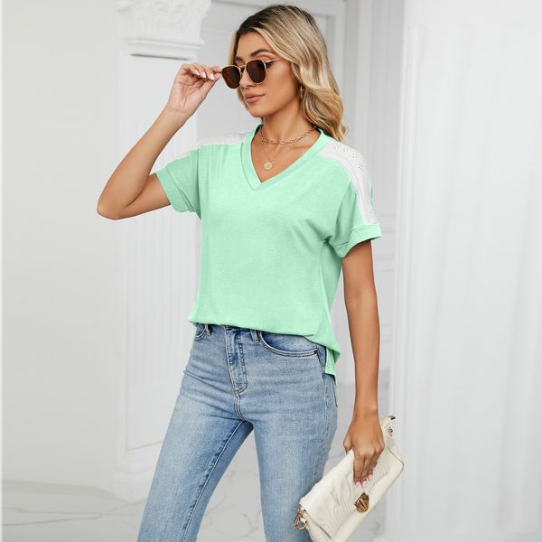 women's 2023 new style spring and summer new raglan color matching short sleeve v-neck t-shirt split loose wcd11, White
women's 2023 new style spring and summer new raglan color matching short sleeve v-neck t-shirt split loose wcd11, White