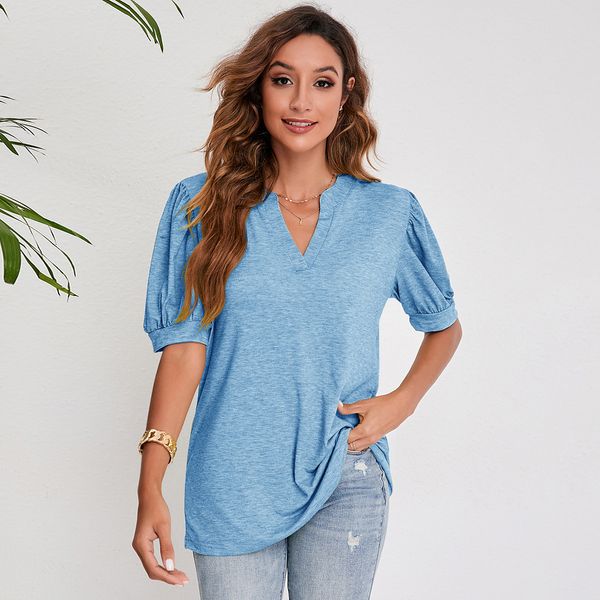 women's 2023 new style summer new casual v-neck solid color bubble sleeve loose t-shirt women wcd03, White
women's 2023 new style summer new casual v-neck solid color bubble sleeve loose t-shirt women wcd03, White