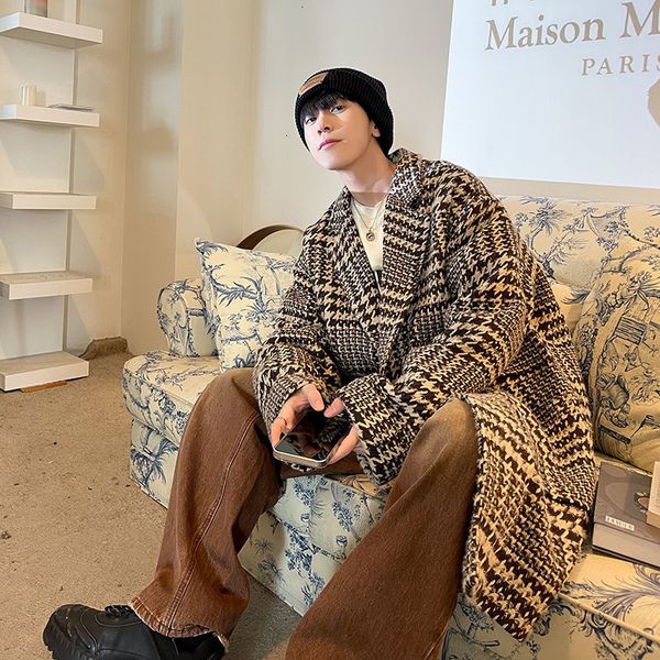 men's wool blends winter cashmere parkas long lattice printing en windbreaker trend loose suit collar trench coats 230217, Black
men's wool blends winter cashmere parkas long lattice printing en windbreaker trend loose suit collar trench coats 230217, Black