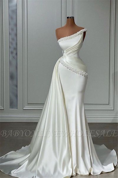 one shoulder wedding dresses beadings pearls fitted trumpet long bridal gowns backless robes de mariage bc15208, White
one shoulder wedding dresses beadings pearls fitted trumpet long bridal gowns backless robes de mariage bc15208, White