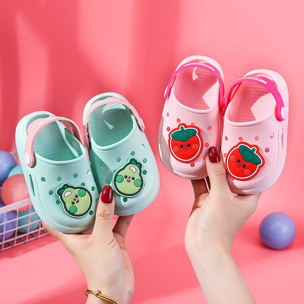 sandals baby kids fruits summer antislip toddler slippers boys girls beach shoes soft sole strawberry avocado 230220, Black;red