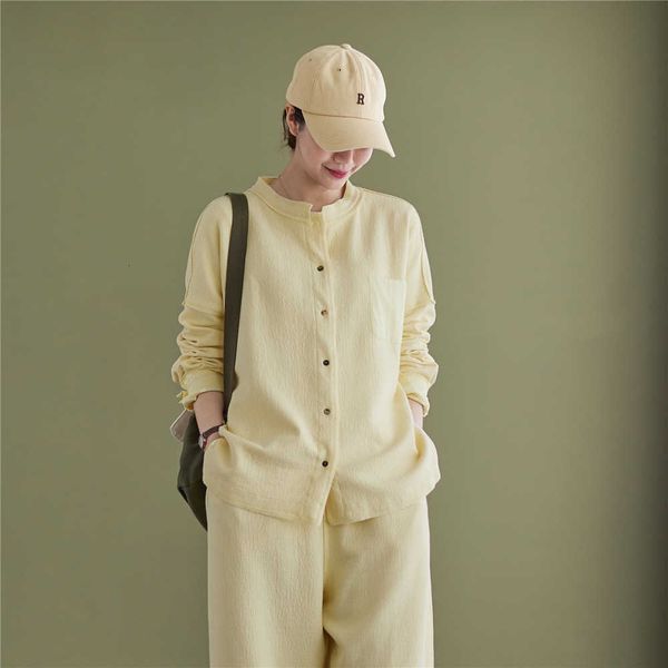 2023 spring new literature and art wear solid color relaxed slim double-layer knitted air layer women's coat shirt, White
2023 spring new literature and art wear solid color relaxed slim double-layer knitted air layer women's coat shirt, White