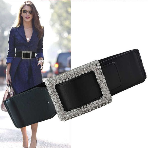 belts luxury leather elastic wide belt for women square rhinestone buckle waist strap designer brand ladies decorative waistband j230220, Black;brown
belts luxury leather elastic wide belt for women square rhinestone buckle waist strap designer brand ladies decorative waistband j230220, Black;brown