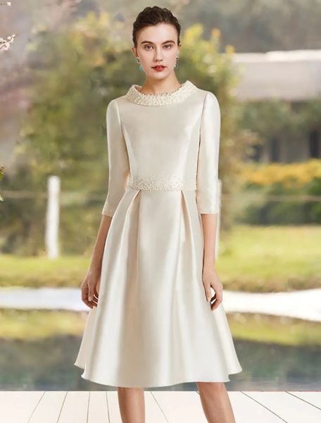 a-line mother of the bride dress wedding party guest gowns elegant jewel knee length satin half sleeve with beading robe de soiree, Black;red
a-line mother of the bride dress wedding party guest gowns elegant jewel knee length satin half sleeve with beading robe de soiree, Black;red
