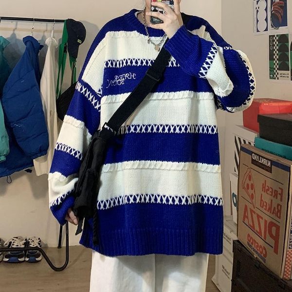 men s sweaters klein blue sweater fashion design style knitwear warm fall winter loose stripe 230220, White;black
men s sweaters klein blue sweater fashion design style knitwear warm fall winter loose stripe 230220, White;black
