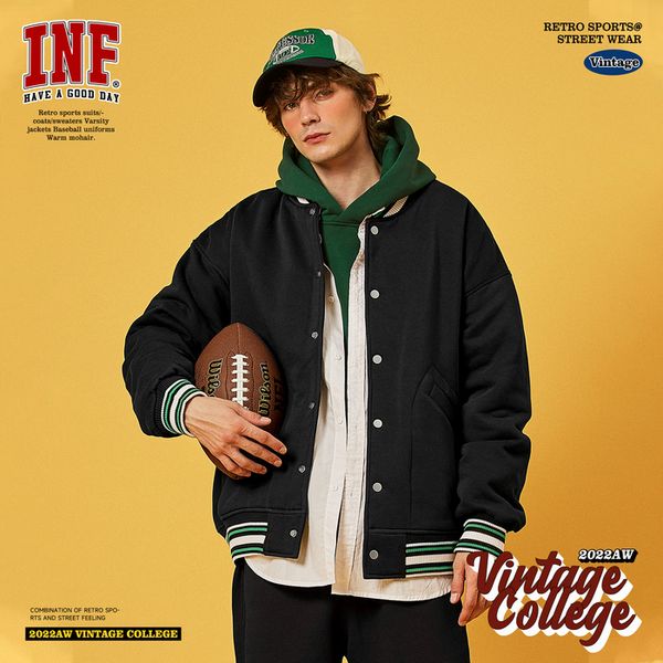 men s jackets inflation classic black fleece baseball jacket colorblock bomber coat mens outerwear 230220, Black;brown
men s jackets inflation classic black fleece baseball jacket colorblock bomber coat mens outerwear 230220, Black;brown
