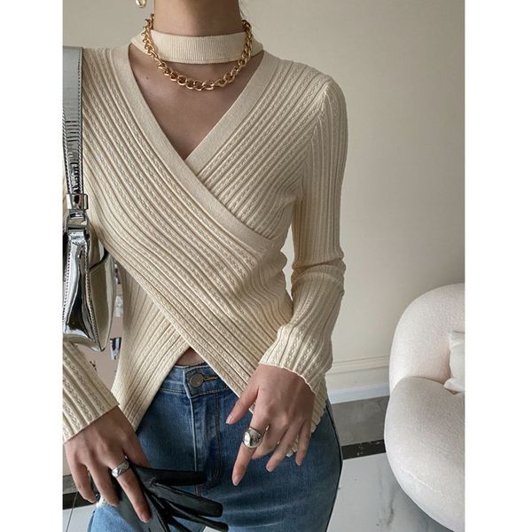 women's sweaters spring autumn women slim vneck cross hollow out long sleeve knit chic elegant lady solid knitted 230220, White;black
women's sweaters spring autumn women slim vneck cross hollow out long sleeve knit chic elegant lady solid knitted 230220, White;black