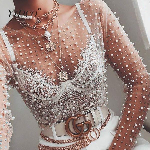 women's blouses shirts yiduo women transparent oneck long sleeve lace mesh shirt club party ladies spring pearl beading blouse blusas, White
women's blouses shirts yiduo women transparent oneck long sleeve lace mesh shirt club party ladies spring pearl beading blouse blusas, White