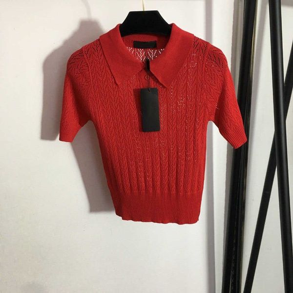 23ss women's designer brand knitted short sleeve lapel elastic force hollow-out sweater pullover, White;black
23ss women's designer brand knitted short sleeve lapel elastic force hollow-out sweater pullover, White;black