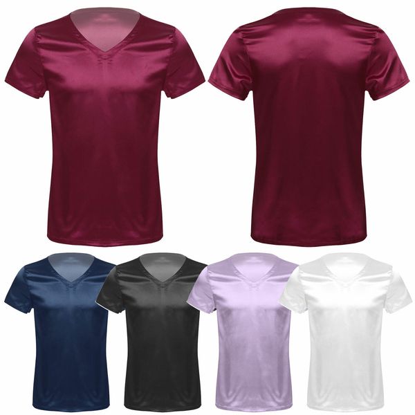 men's satin t-shirt nightwear short sleeve v neck tee pajamas sleep shirt, White;black
men's satin t-shirt nightwear short sleeve v neck tee pajamas sleep shirt, White;black