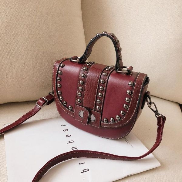 shoulder bags soft pu single inclined patent leather zippers saddle rivet lock slanting solid casual occasion decoration bag