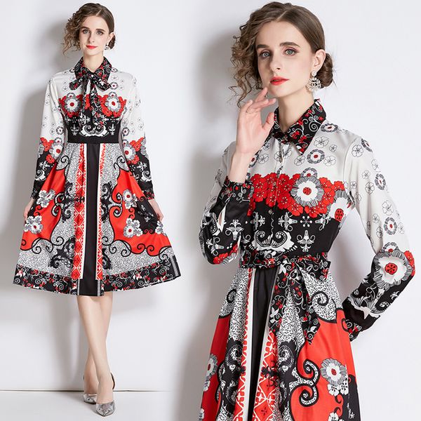 2023 floral printed midi dresses long sleeve robe women designer vintage ribbon lace up bow weekend cafe elegant dress spring autumn ladies, Black;gray
2023 floral printed midi dresses long sleeve robe women designer vintage ribbon lace up bow weekend cafe elegant dress spring autumn ladies, Black;gray