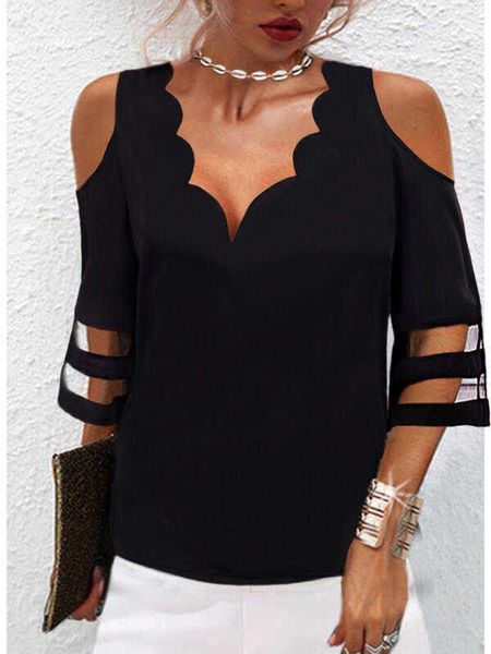 2023 new irregular v half flared sleeve mesh patchwork loose casual woman shirt, White
2023 new irregular v half flared sleeve mesh patchwork loose casual woman shirt, White