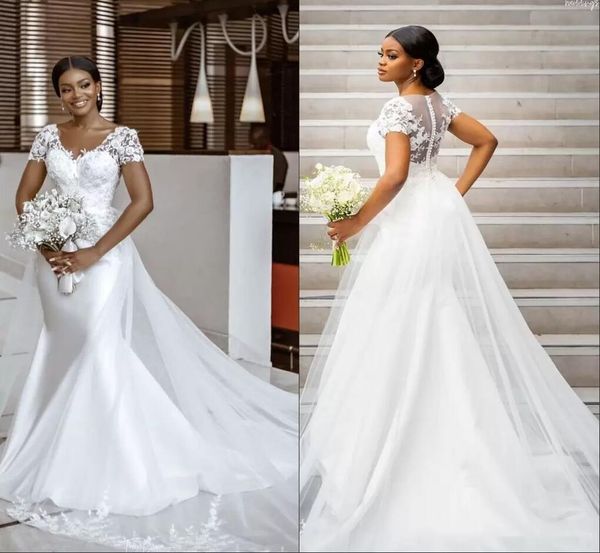 modest short sleeve v-neck mermaid wedding dresses vestidos de novia floral lace womens bridal dresses for bride with tail, White
modest short sleeve v-neck mermaid wedding dresses vestidos de novia floral lace womens bridal dresses for bride with tail, White
