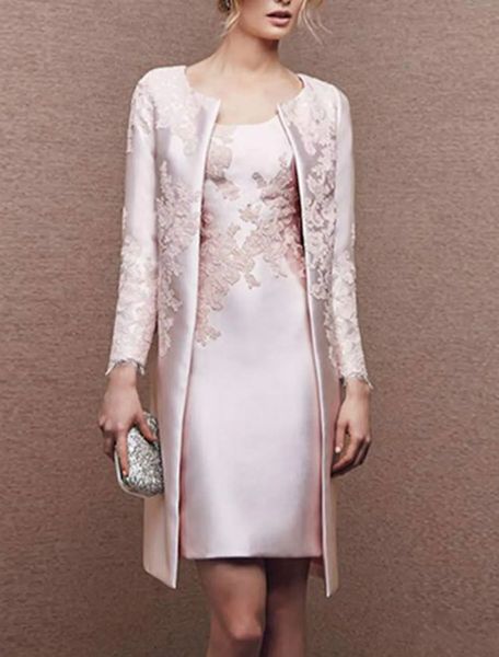 two piece sheath mother of the bride dress plus size elegant scoop knee length satin lace wedding party guest gowns pink robe de soiree, Black;red
two piece sheath mother of the bride dress plus size elegant scoop knee length satin lace wedding party guest gowns pink robe de soiree, Black;red