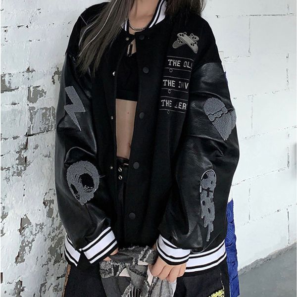 women s blouses shirts splicing leather bomber jacket coat couple baseball jacket autumn boyfriend style varsity hiphop streetwear 230220, White
women s blouses shirts splicing leather bomber jacket coat couple baseball jacket autumn boyfriend style varsity hiphop streetwear 230220, White