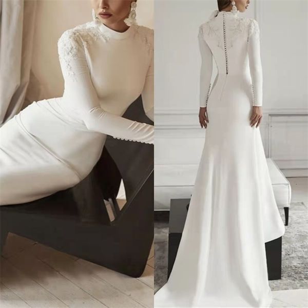 party dresses vintage long crepe wedding with sleeves mermaid ivory robes de marie button back sweep train bridal gown for women 230217, White;black
party dresses vintage long crepe wedding with sleeves mermaid ivory robes de marie button back sweep train bridal gown for women 230217, White;black