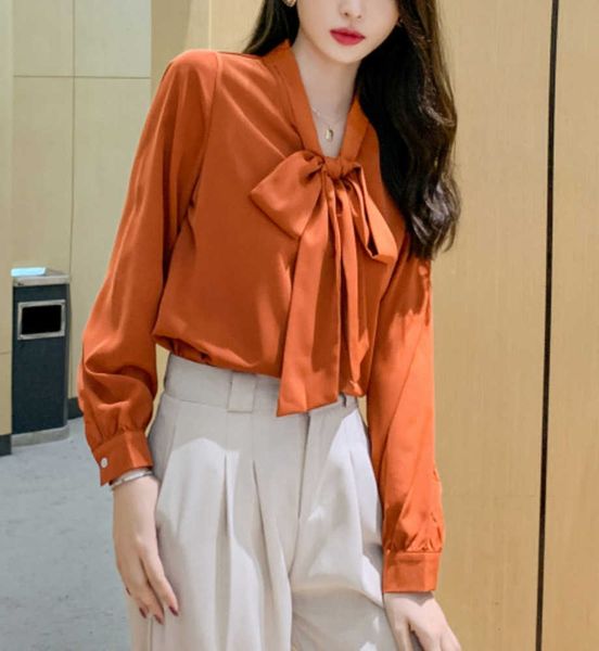 ribbon v-neck long-sleeved women's new style 2023 western-style fashion design sense small group satin bow shirt, White
ribbon v-neck long-sleeved women's new style 2023 western-style fashion design sense small group satin bow shirt, White