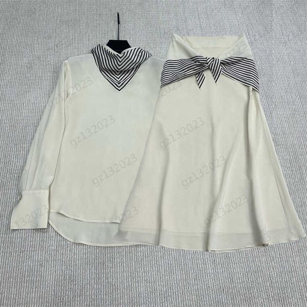 womens two piece dress striped square scarf embellished neckline long-sleeved silk shirt side zipper design high waist flared skirts two pie, White
womens two piece dress striped square scarf embellished neckline long-sleeved silk shirt side zipper design high waist flared skirts two pie, White