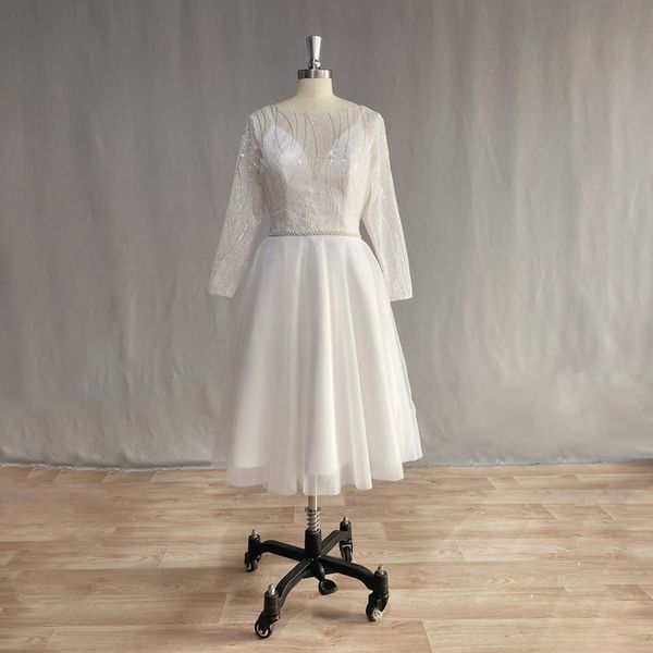 party dresses dideyttawl real po short wedding dress long sleeve beach bridal gown boat neck a line tea length shiny lace chiffon vestidos 2, White;black
party dresses dideyttawl real po short wedding dress long sleeve beach bridal gown boat neck a line tea length shiny lace chiffon vestidos 2, White;black