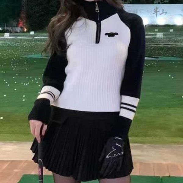 23ss women designer brand long-sleeved sweater early spring new product temperament casual chest classic celiae leather high neck half zip w, White;black
23ss women designer brand long-sleeved sweater early spring new product temperament casual chest classic celiae leather high neck half zip w, White;black