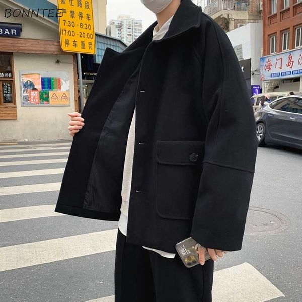 men's wool blends autumn men en coats turn down collar england style black overcoat loose college couple warm winter 230217
men's wool blends autumn men en coats turn down collar england style black overcoat loose college couple warm winter 230217