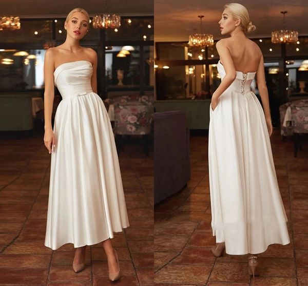 strapless ivory simple satin a line wedding dresses elegant summer beach boho garden bridal gowns ankle length bride second reception dance, White
strapless ivory simple satin a line wedding dresses elegant summer beach boho garden bridal gowns ankle length bride second reception dance, White