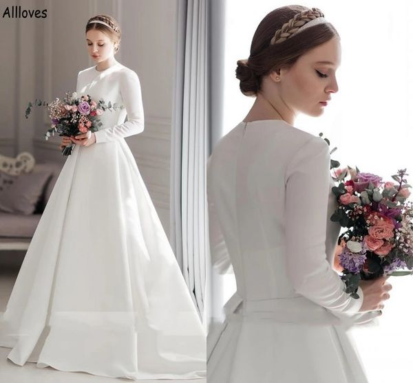 boho simple satin a line wedding dresses for women jewel neck long sleeves robes de mariee sweep train modest garden country reception party, White
boho simple satin a line wedding dresses for women jewel neck long sleeves robes de mariee sweep train modest garden country reception party, White