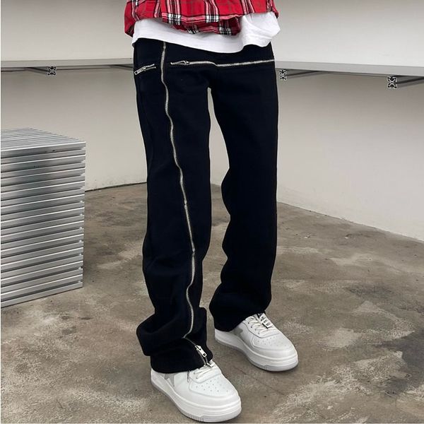 men s pants cross zipper decorate solid black mens cargo high street retro straight elastic waist casual trousers loose overalls 230220
men s pants cross zipper decorate solid black mens cargo high street retro straight elastic waist casual trousers loose overalls 230220