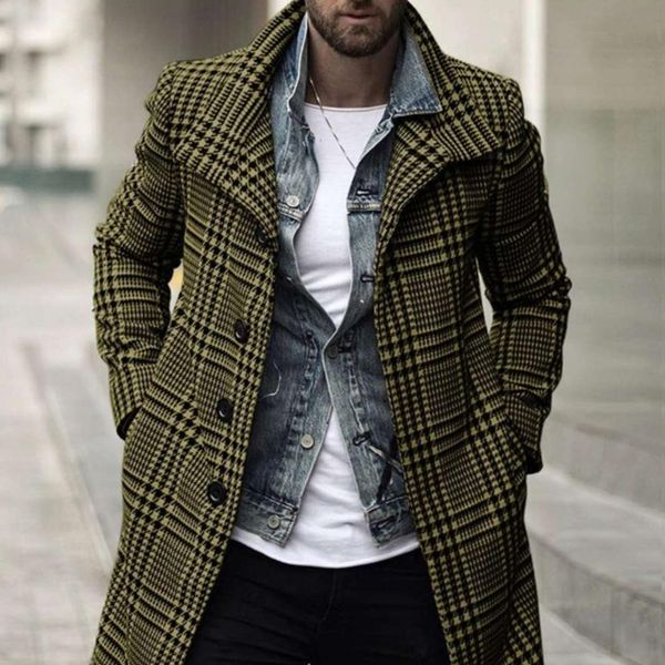 men's wool blends retro plaid print long cardigan streetwear men winter straight sleeve blend overcoat fashion fall lapel button 230217, Black
men's wool blends retro plaid print long cardigan streetwear men winter straight sleeve blend overcoat fashion fall lapel button 230217, Black