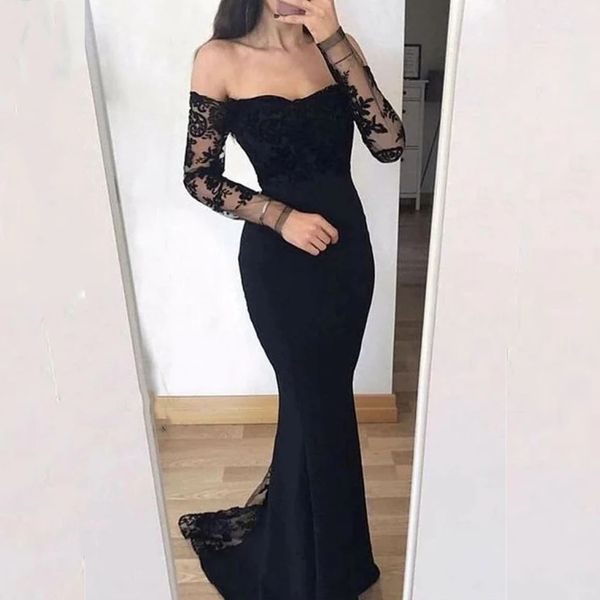 black mermaid prom dresses long sleeves off shoulder lace applique sweetheart formal party gowns women evening special occasion dress
black mermaid prom dresses long sleeves off shoulder lace applique sweetheart formal party gowns women evening special occasion dress