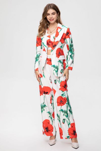 high-quality office lady three piece suits flower pattern one-button blazer and pants with ceiling vest, White;black
high-quality office lady three piece suits flower pattern one-button blazer and pants with ceiling vest, White;black