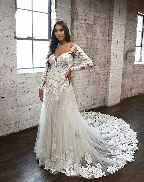 long sleeves lace applique wedding dress a-line boho beach bridal gowns summer 2023 backless country bride dresses champagne lining custom, White
long sleeves lace applique wedding dress a-line boho beach bridal gowns summer 2023 backless country bride dresses champagne lining custom, White