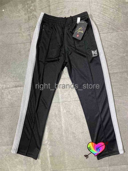 men's pants silvery white stripe needles pants men women awge butterfly embroidered needles track pants trousers0221v23, Black
men's pants silvery white stripe needles pants men women awge butterfly embroidered needles track pants trousers0221v23, Black