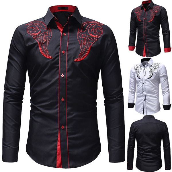 men's casual shirts mens fashion western cowboy embroidery shirt slim fit long sleeve button down dress 230221, White;black
men's casual shirts mens fashion western cowboy embroidery shirt slim fit long sleeve button down dress 230221, White;black
