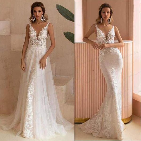 party dresses mermaid wedding lace appliques vneck backless vestido de novia tachable sweep train tulle robe 230220, White;black
party dresses mermaid wedding lace appliques vneck backless vestido de novia tachable sweep train tulle robe 230220, White;black