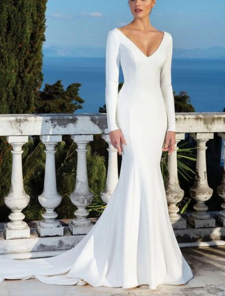 mermaid 2023 wedding dress v-neck long sleeve backless satin bridal gowns plus size robe de mariee simple customed made, White
mermaid 2023 wedding dress v-neck long sleeve backless satin bridal gowns plus size robe de mariee simple customed made, White
