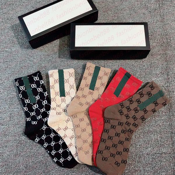 Image of Designer Mens Womens Socks Five Pair Luxe Sports Winter Mesh Letter Printed Sock Embroidery Cotton Man Woman With Box