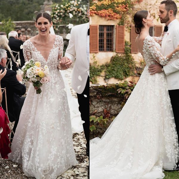 glamorous a-line wedding dresses v-neck long sleeves flower lace applicants backless zipper court gown custom made plus size bridal dress ve, White
glamorous a-line wedding dresses v-neck long sleeves flower lace applicants backless zipper court gown custom made plus size bridal dress ve, White