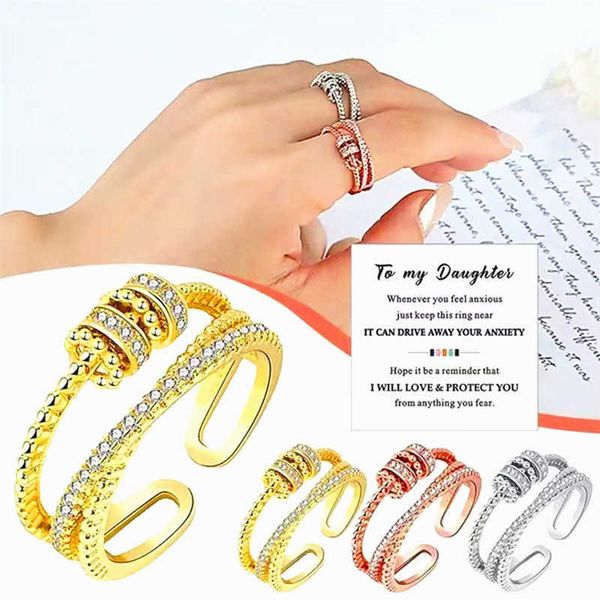 new pressure relieving transfer ring double line fashion rotating beads copper micro set zircon ring, Silver
new pressure relieving transfer ring double line fashion rotating beads copper micro set zircon ring, Silver