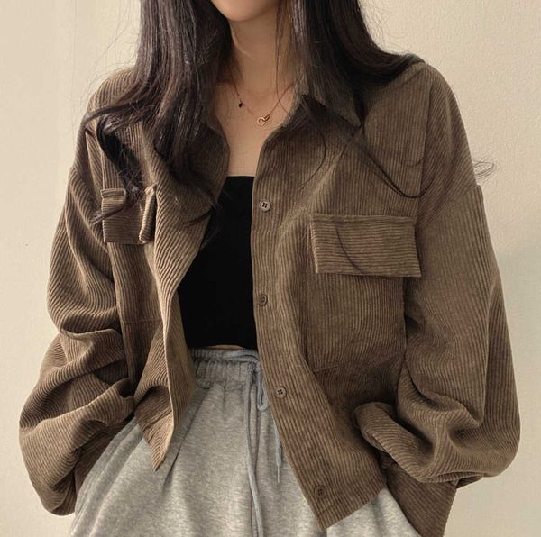 2023 autumn new short loose corduroy thickened versatile long sleeved blouse women's coat shirt, White
2023 autumn new short loose corduroy thickened versatile long sleeved blouse women's coat shirt, White