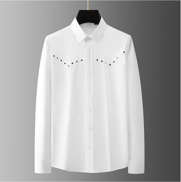round rivet patchwork shirt men cotton shirts long sleeve slim casual business male dress shirts brand camisas, White;black
round rivet patchwork shirt men cotton shirts long sleeve slim casual business male dress shirts brand camisas, White;black