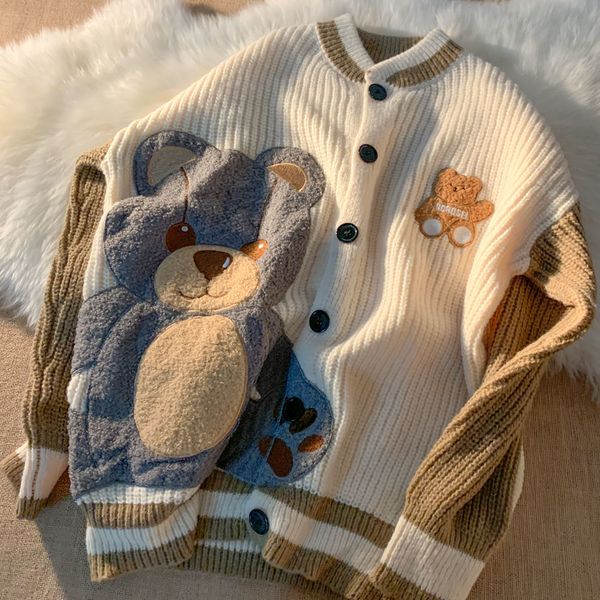 men s t shirt y2k autumn korean fashion pull femme highend round neck button cute bear knitting cardigan sweater womenloose coat 230221, White;black
men s t shirt y2k autumn korean fashion pull femme highend round neck button cute bear knitting cardigan sweater womenloose coat 230221, White;black