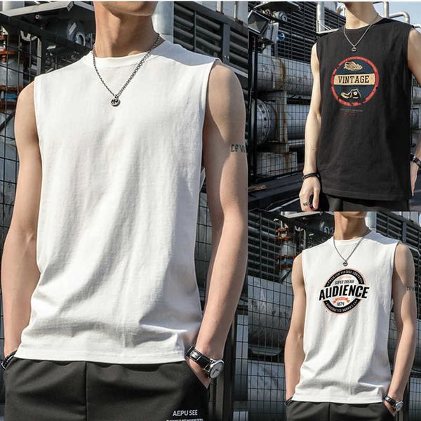 men's vest summer men's sleeveless t-cotton jacket sweat absorbing sports t-shirt student fitness suit, White;black
men's vest summer men's sleeveless t-cotton jacket sweat absorbing sports t-shirt student fitness suit, White;black