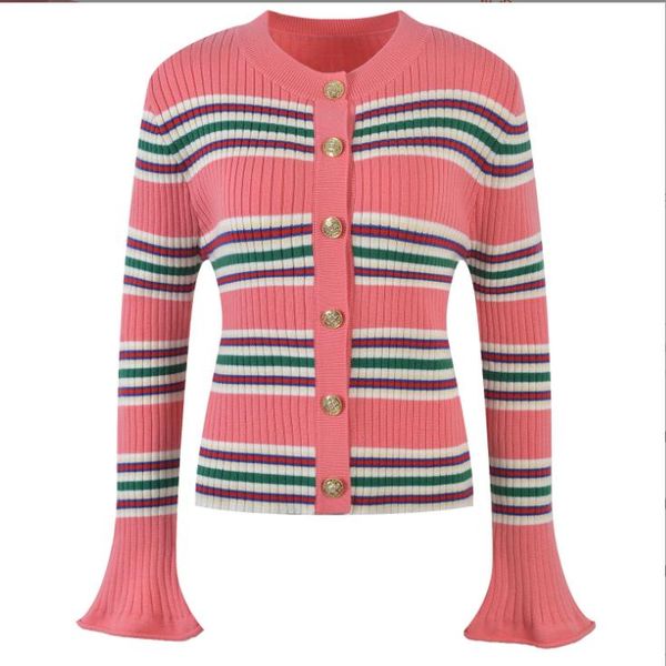 206 2023 spring summer women sweater long sleeve crew neck green pink striped cardigan womens yl6, White;black
206 2023 spring summer women sweater long sleeve crew neck green pink striped cardigan womens yl6, White;black