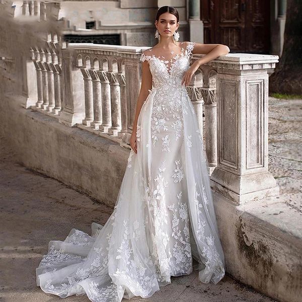 party dresses mermaid 2 in 1 wedding dress tulle scoop cap sleeves backless lace appliques bridal gowns with detachable train 230221, White;black
party dresses mermaid 2 in 1 wedding dress tulle scoop cap sleeves backless lace appliques bridal gowns with detachable train 230221, White;black